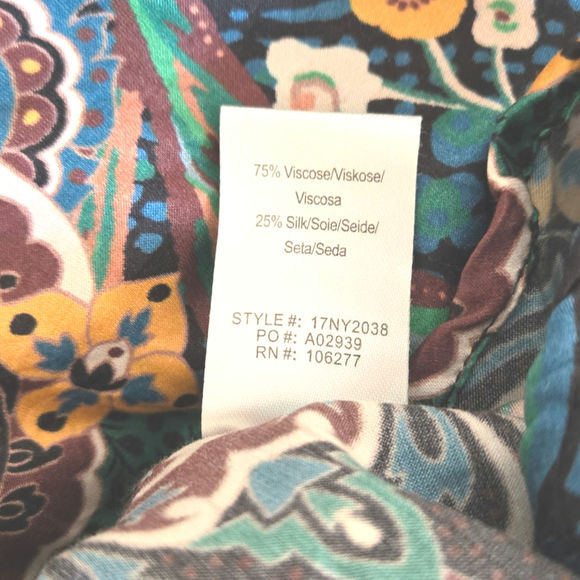 Hale Bob Silk‎ Blend Off The Shoulder Floral Top Tassel Tie Long Sleeve Size L - Picture 8 of 10